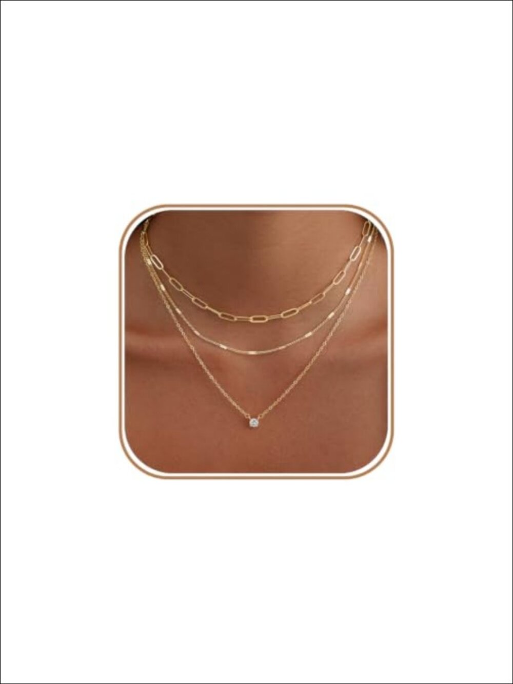 3-Piece Gold Plated Layered Necklace Set CZ Pendant Choker Jewelry